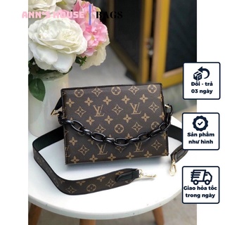 Túi clutch nữ, túi đeo vai dây xích, túi đeo chéo dây da màu nâu size 22