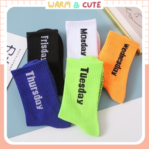 Tất nam nữ cổ cao, vớ nam mẫu chữ các ngày trong tuần phong cách Hàn Quốc Warm&amp;Cute AD39