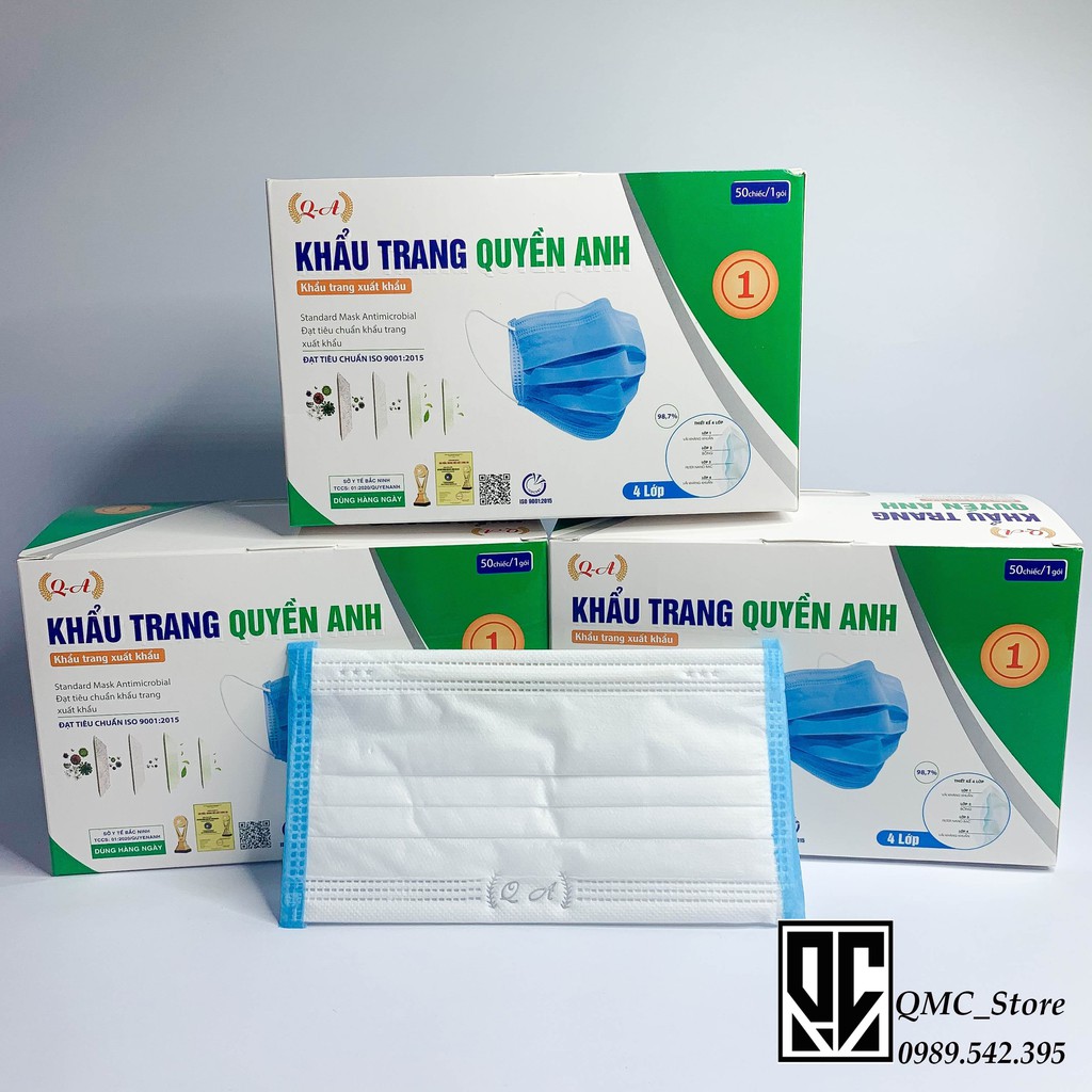 <Siêu Sale>Khẩu trang y tế 4 lớp Quyền Anh 4 màu, Hàng chính hãng ( Hộp 50 cái )# QMC