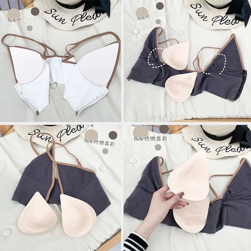 Áo Bra gân nữ cá tính 2 dây cổ V khóa kéo trước, áo Croptop đẹp cotton mềm mịn thanh lịch quyến rũ alohashop91