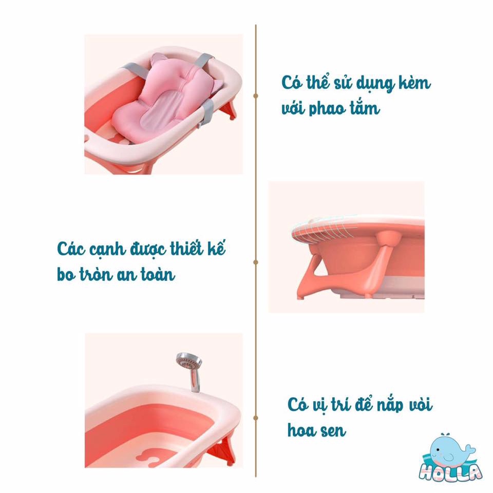Chậu tắm gấp gọn cho bé HOLLA kèm phao, thau tắm trẻ em chính hãng 89x51x23cm - Monnie Kids