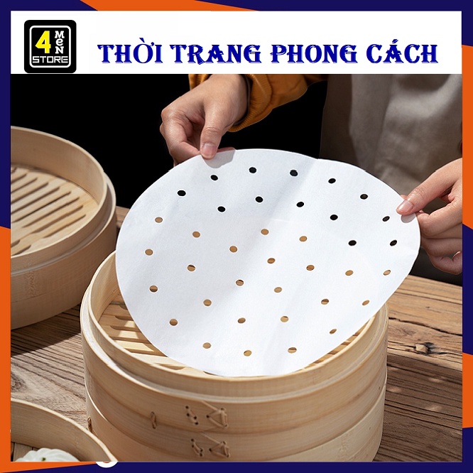 Giấy nến đục lỗ 100 tờ / thếp lót xửng, nồi chiên không dầu - Giấy Nến 23Cm Tròn Chống Dính Cho Lót Xửng Hấp Tiện Lợi