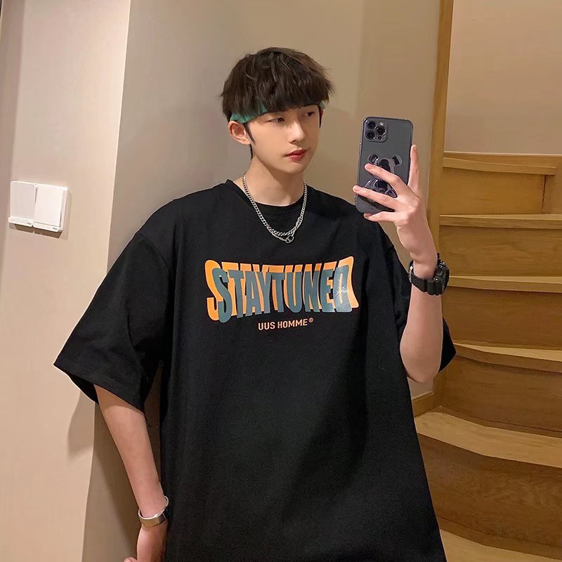 Áo Thun Tay Ngắn Dáng Rộng In Chữ Phong Cách Hip Hop Hàn Quốc Thời Trang Mùa Hè Cho Nam size M-5XL