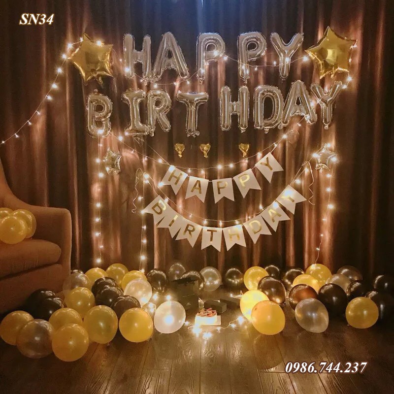 Set bóng trang trí sinh nhật Happy Birthday kèm đèn Led