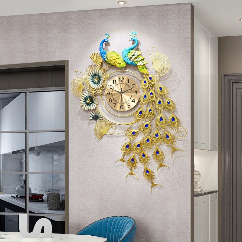 Đồng hồ treo tường chim công độc đáo SENCOM, đồng hồ trang trí decor kim trôi đẹp - 2921