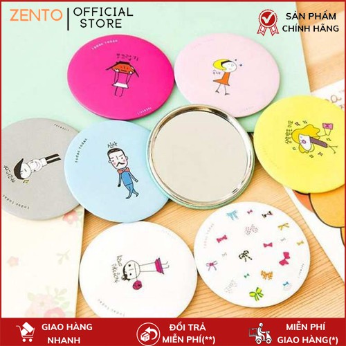 Gương trang điểm mini cầm tay bỏ túi Hàn Quốc mini siêu cute viền kim loại ZT-011