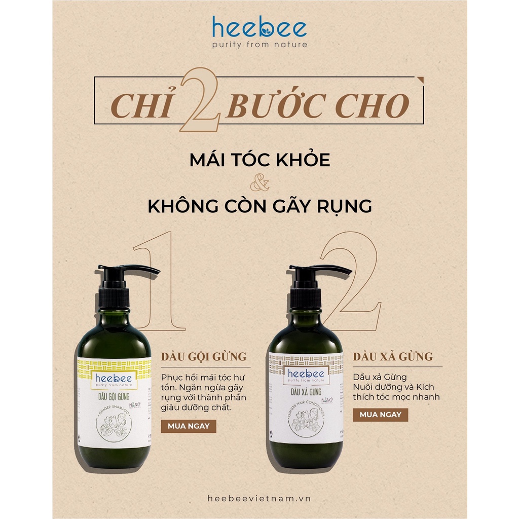 Combo gội xả Heebee : Dầu gội gừng + Dầu xả Gừng 500ML &300ML