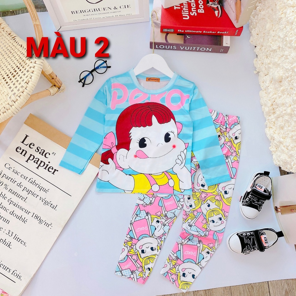 Bộ quần áo bé gái thun dài tay in 3D co giãn từ 8-18kg