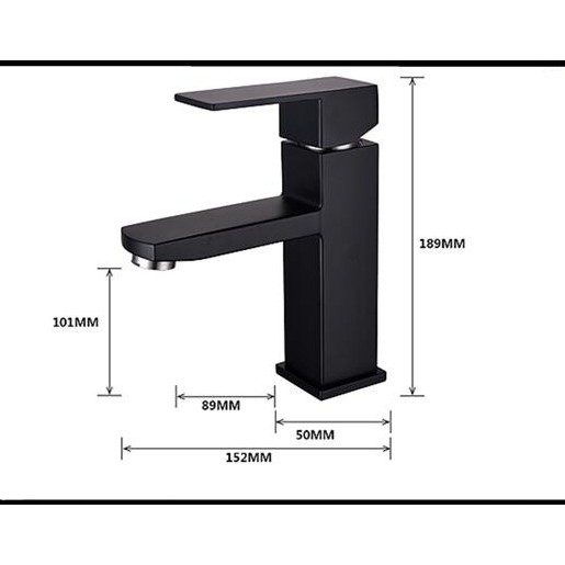 VÒI LAVABO VUÔNG ĐEN NHÁM CAO 20CM