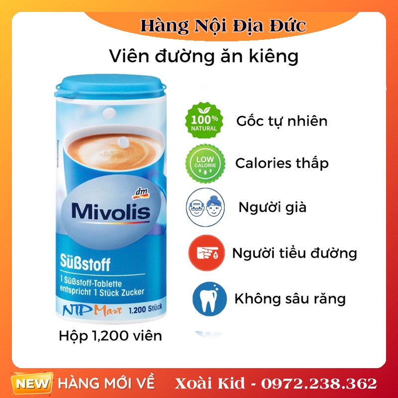Đường ăn kiêng Mivolis Đức hộp 1200 viên cho người tiểu đường, giảm cân