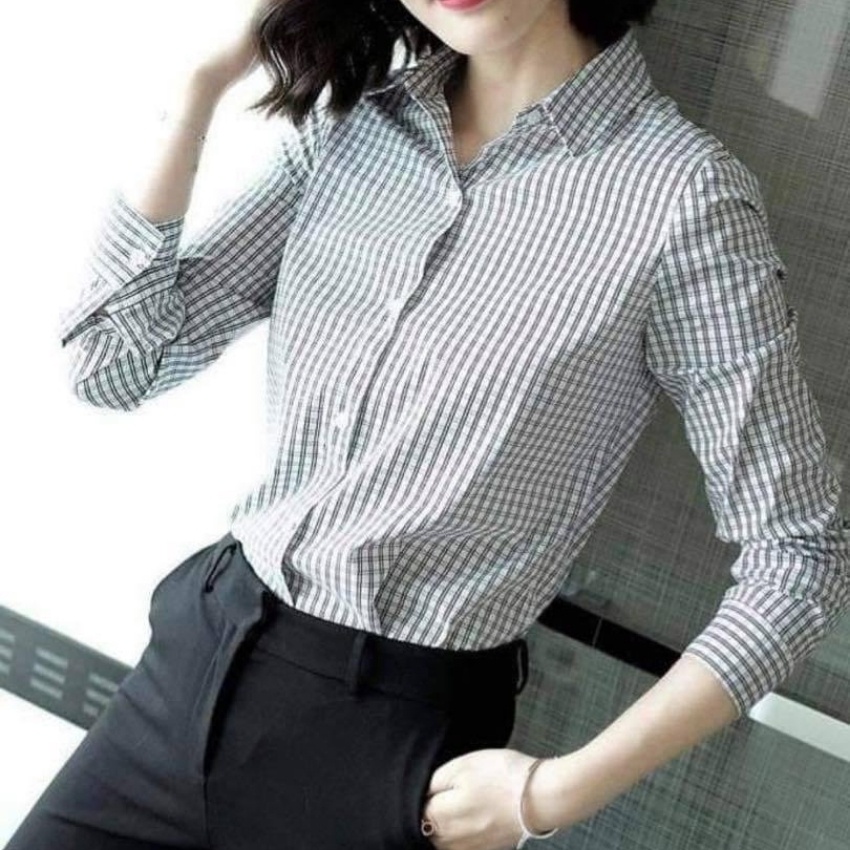Áo sơ mi nữ dài tay caro Poniva Mã A259 Thời trang EMEY LUXURY SHOP lên form cực chuẩn