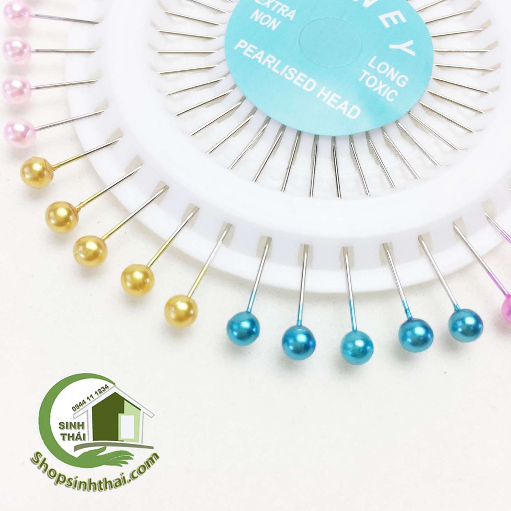 Vỉ kim ghim vải - vỉ 40 kim ghim cố định vải có đầu tròn nhiều màu