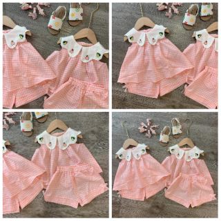 Bộ hồng kẻ caro cho bé bao chất