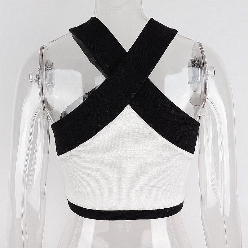 IELGY Áo sát nách nữ cổ yếm chữ V phối màu tương phản đơn giản thời trang