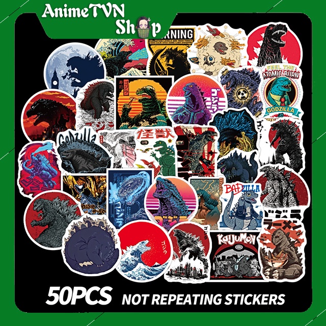 Miếng dán Sticker phim Godzilla trọn bộ 50 hình - In rõ ràng sắc nét khó tróc