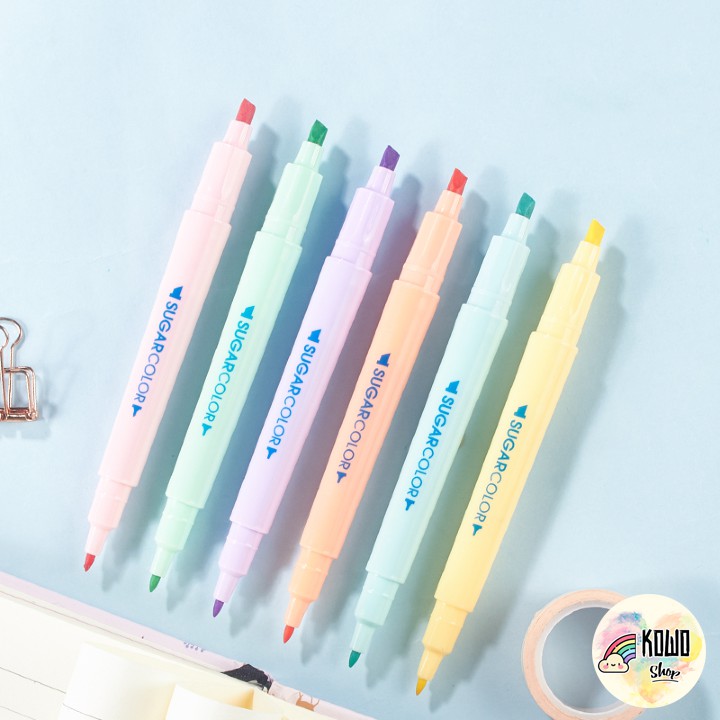 Bút Highlight Dạ Quang Marker Màu Pastel 2 Đầu Sugar Color