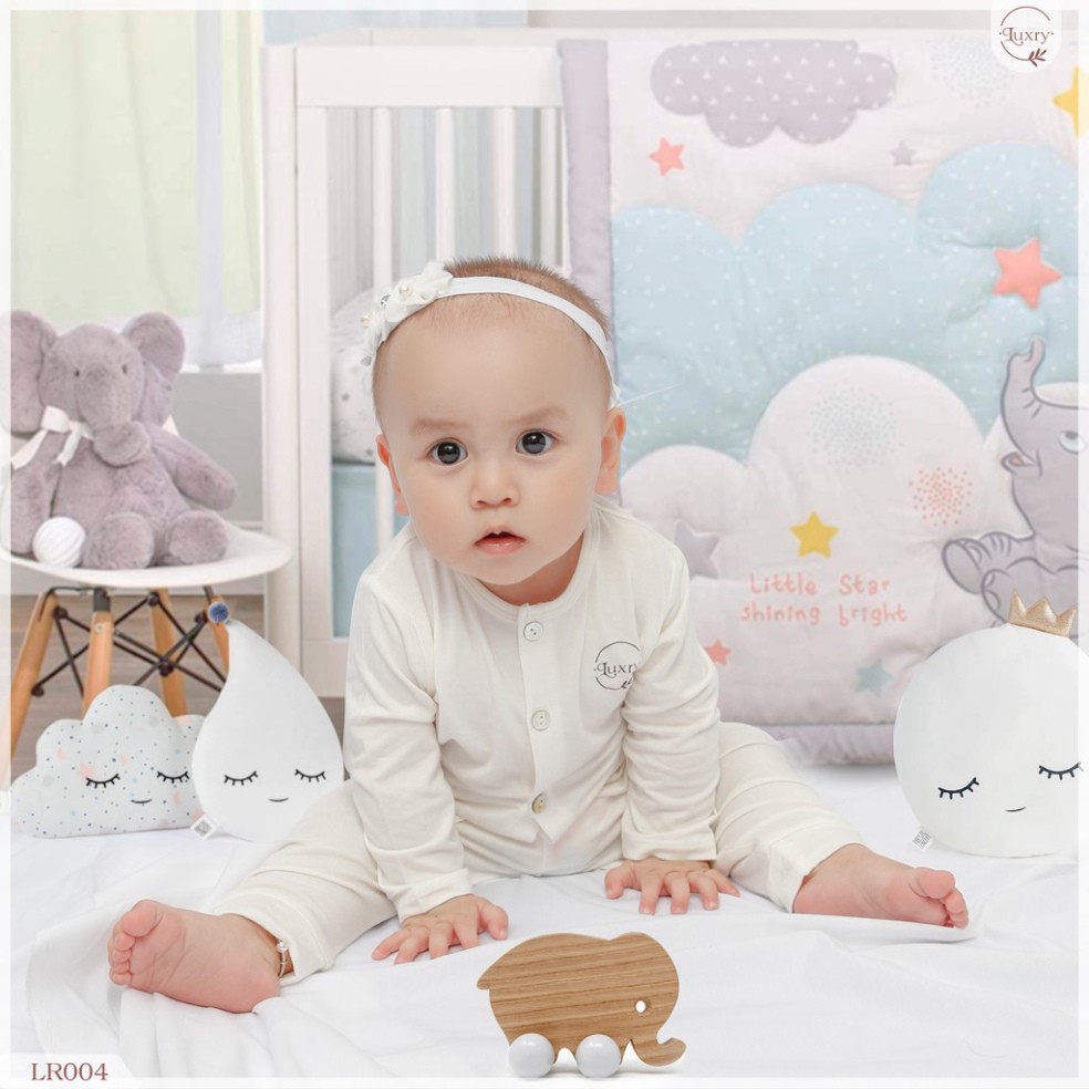 Bộ quần áo dài tay cài thẳng petit sợi tre Luxry cho bé trai bé gái dưới 16kg