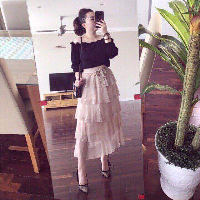 Chân váy tầng nhũ cạp nơ hàng QCl1 | BigBuy360 - bigbuy360.vn