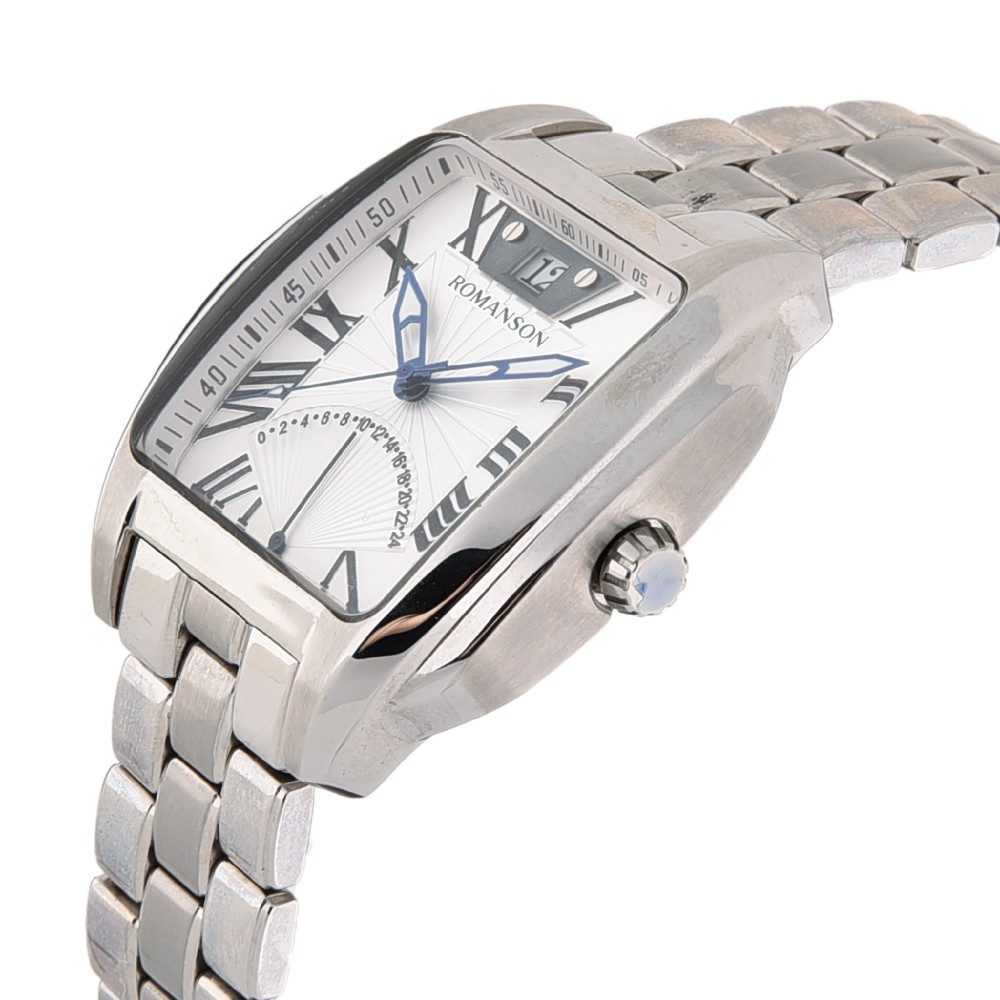 Đồng hồ Romanson Men Watch TM1273MWWH nam mặt chữ nhật kính chống xước, máy Thụy Sĩ, dây thép cao cấp chính hãng