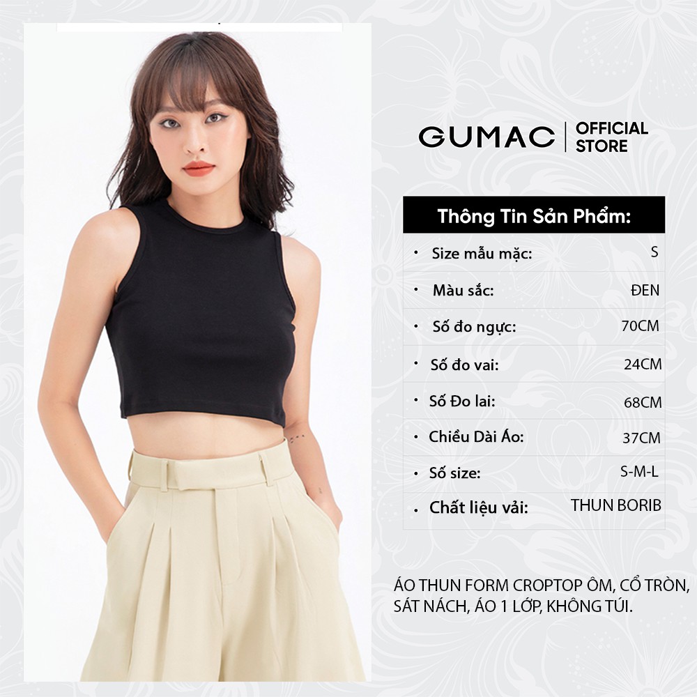 [Mã WABRGUD1 giảm 10% đơn 99K] Áo croptop nữ sát nách GUMAC nhiều màu năng động ATB648