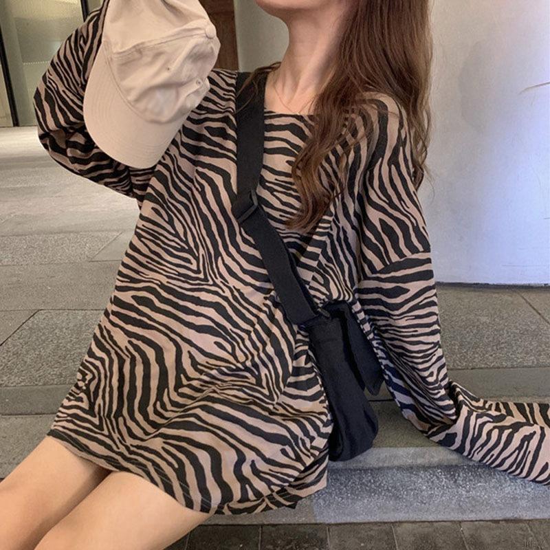 Áo Thun Dài Tay Dáng Rộng Kẻ Sọc Kiểu Retro Hàn Quốc Dễ Phối Đồ