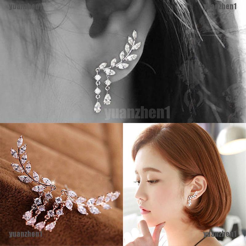 Hoa Tai Dáng Dài Hình Lá Đính Đá Zircon