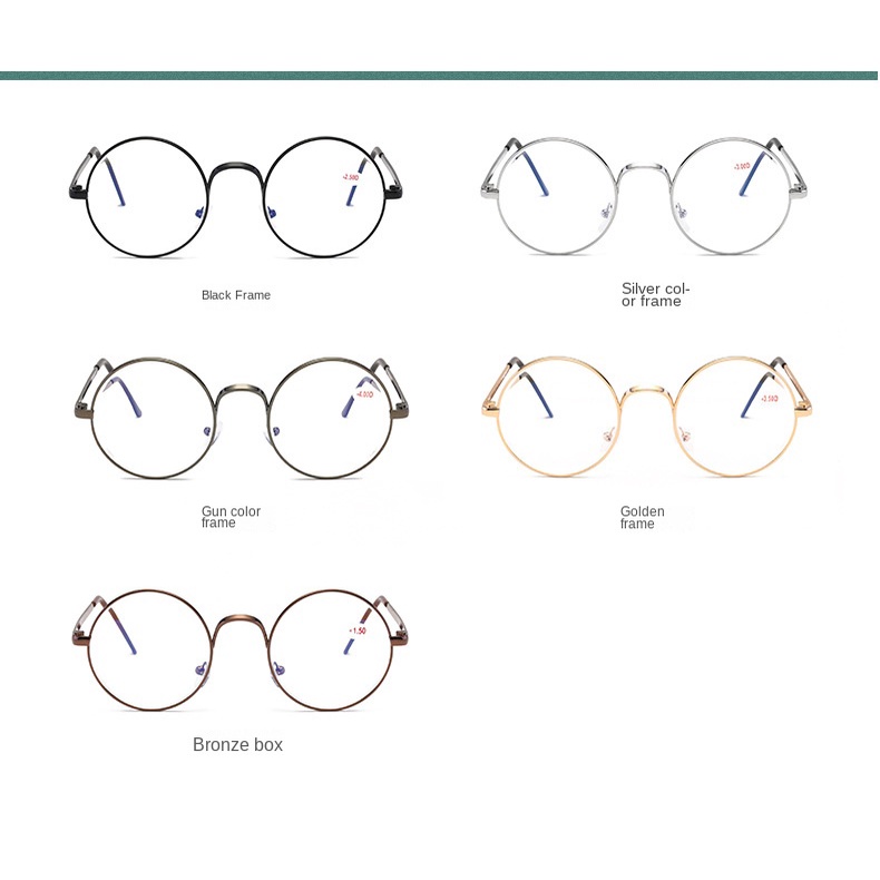 Mắt Kính Gọng Tròn Lớn - 100~400 Bằng Kim Loại Chống Bức Xạ