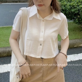 Áo sơ mi nữ kiểu croptop tay ngắn nhiều màu freesize Pumi