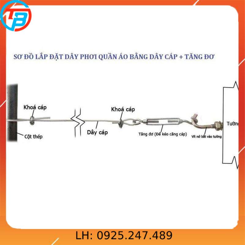 Combo dây phơi cáp lụa bọc nhựa 5mm (Dây phi 5 - 2 Nở móc 8 - 1 Tăng đơ 8 - 2 Khóa cáp 6)
