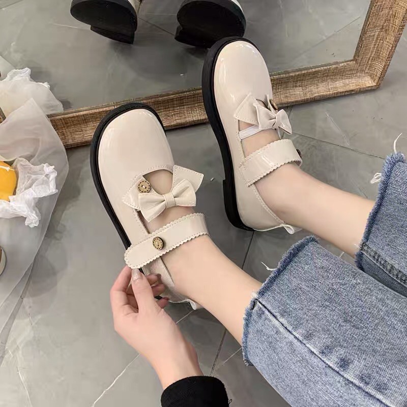 Giày lolita viền sóng phối nơ mã 618