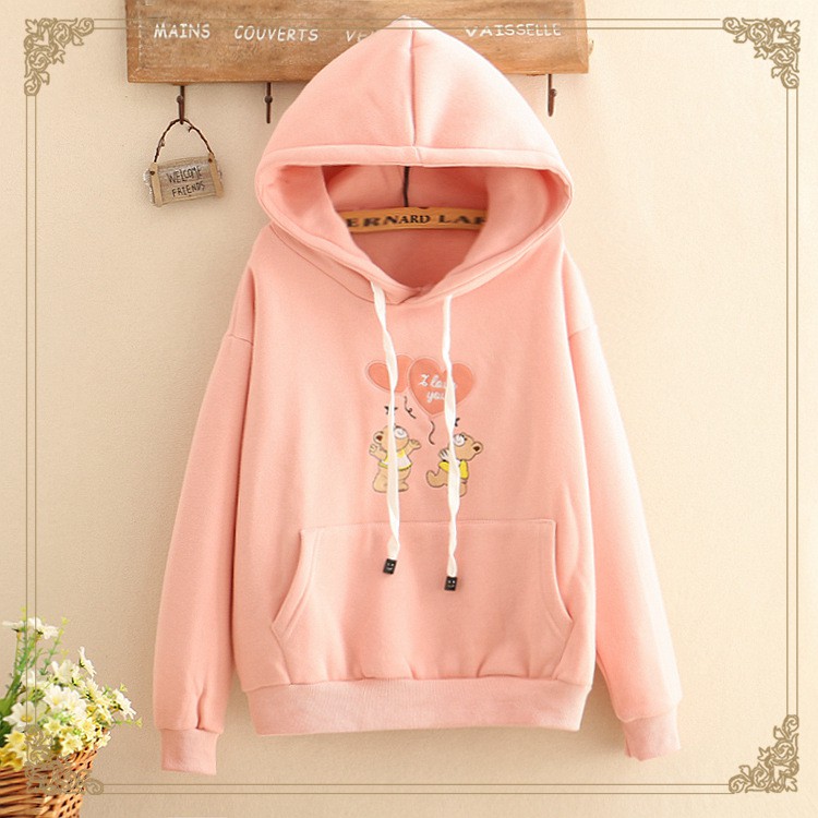 Áo khoác hoodie nữ  FREESHIP áo khoác nỉ in gấu thả tim cute nhiều màu from rộng