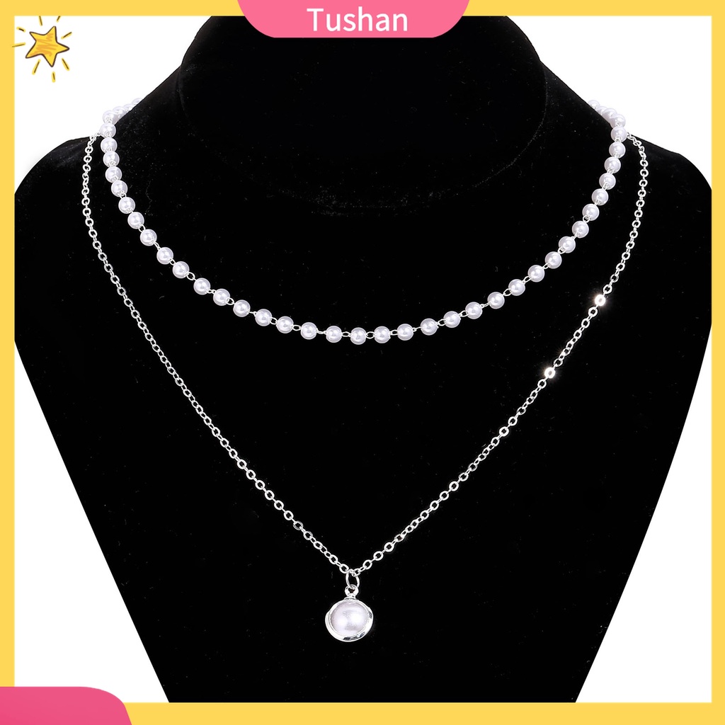 Vòng cổ Hai Lớp Bằng Hợp Kim Đính Ngọc Trai Đơn Giản