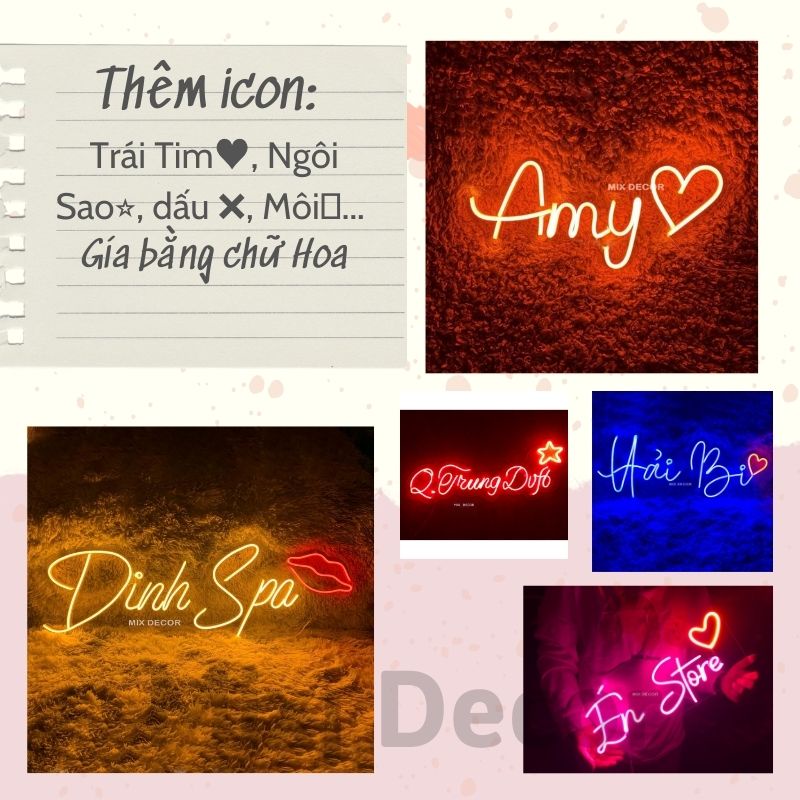 Chữ Led | Đèn led Neon theo yêu cầu | Chữ led trang trí, Decor, Phòng ngủ | Quà Tặng Cực Chất | Tặng keo dính- Mixj