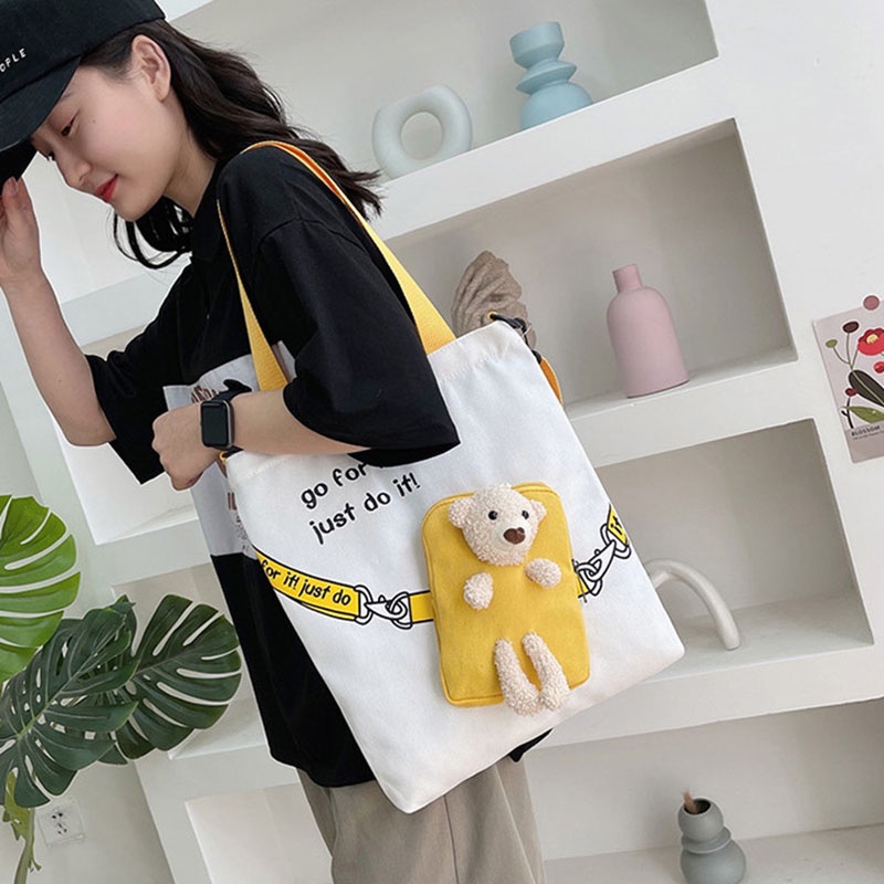 Túi Đeo Vai Vải canvas Cầm Tay In Họa Tiết Dễ Thương Thời Trang Cho Nữ