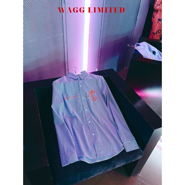 Sơ mi nam sọc kẻ xanh logo WAGG