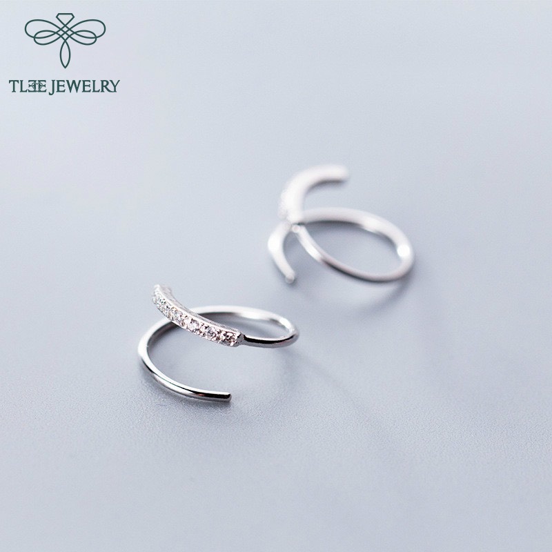 Khuyên tai bạc nữ TLEE xoắn vòng nhẹ nạm đá cao cấp TleeJewelry B0193