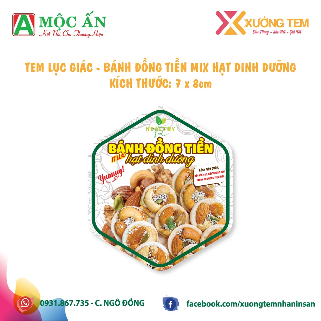 Tem Dán "B.ánh Đ.ồng T.iền Mix H.ạt" Tem in sẵn - Cán Bóng, Sáng Đẹp