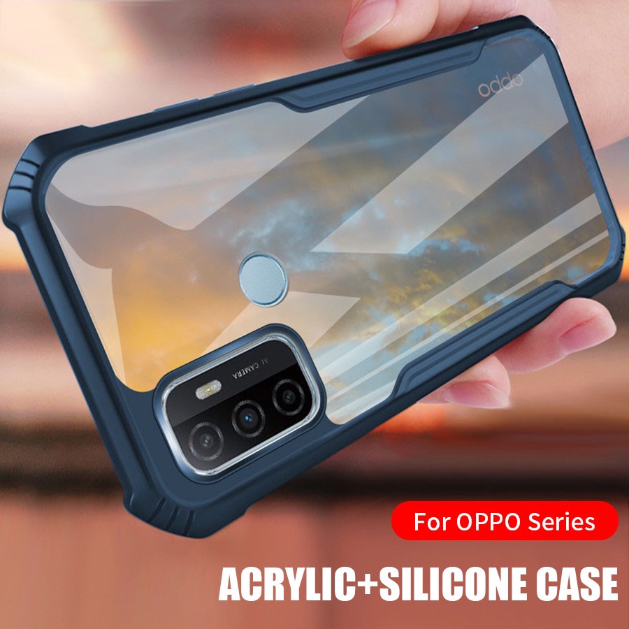 Ốp điện thoại PC+TPU trong suốt chống sốc bảo vệ 360 độ cho OPPO A5S A7 A12 A15 A15S A54 A55 A73 A74 A94 A76 A96 Reno 5 5F 6