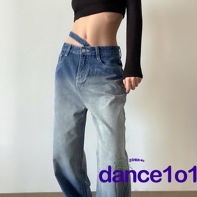 Quần jean ống thẳng cạp vừa phối màu gradient thời trang dành cho nữ