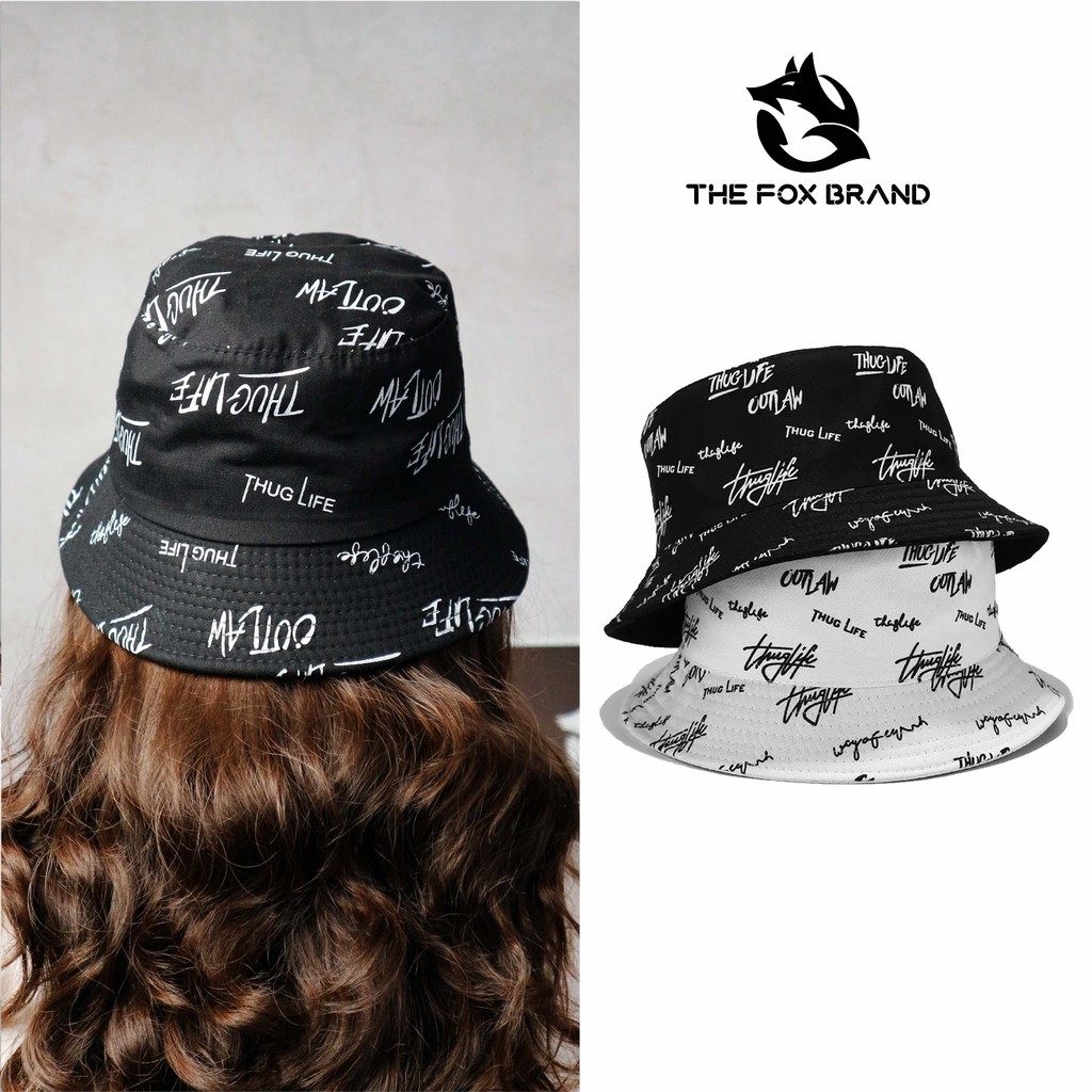 Mũ bucket nam nữ THE FOX nón tai bèo vành ngắn họa tiết THUGLIFE đen trắng