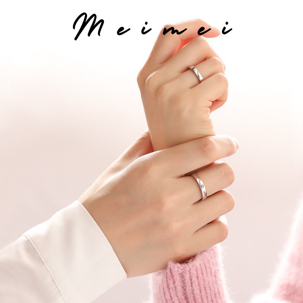 Nhẫn đôi bạc mặt trăng và mặt trời Nhẫn Meimei N0015