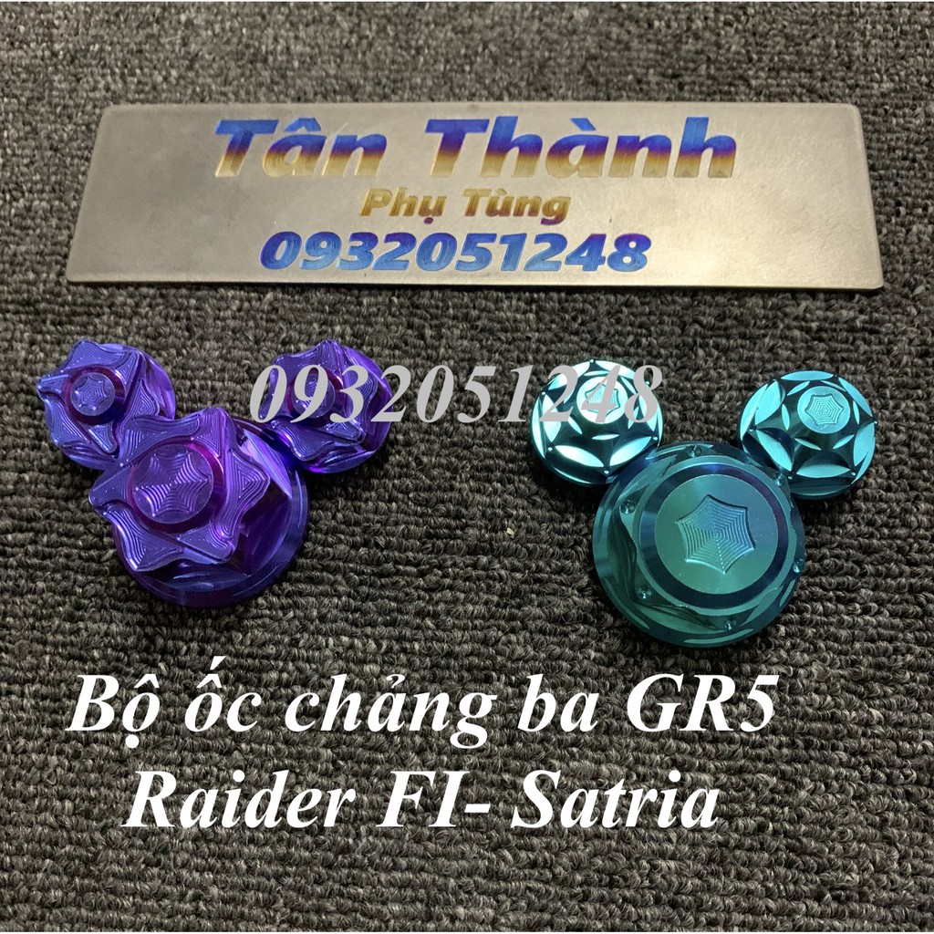 Bộ ốc chảng ba Satria, Raider FI Titanium GR5 xanh tím, xanh lục bảo( bộ 3 con)