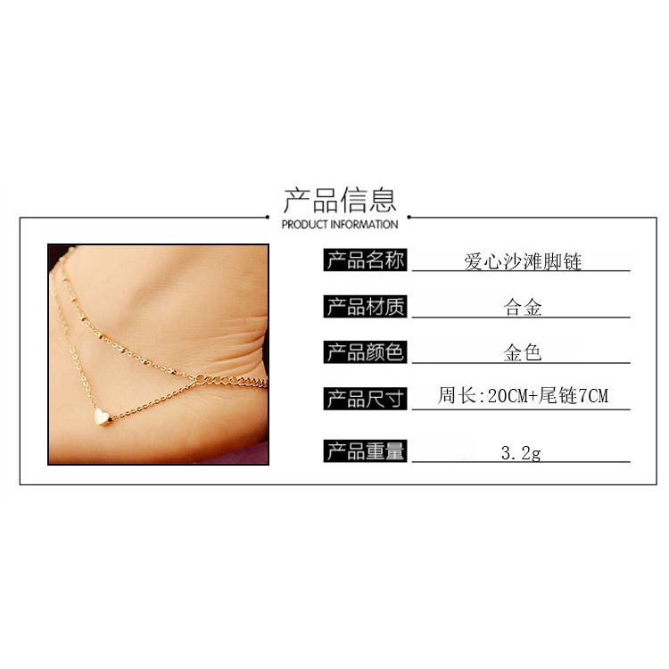 Lắc chân hai lớp trang trí hình trái tim xinh xắn cho nữ | BigBuy360 - bigbuy360.vn