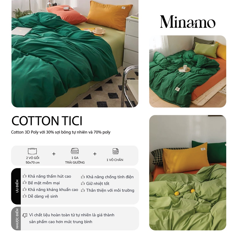 Bộ Chăn Ga Gối Cotton Tici Minamo B06 Mix Màu Cao Cấp Chất Liệu Dày Dặn, Mềm Mịn - Bảo Hành Chính Hãng Minamo