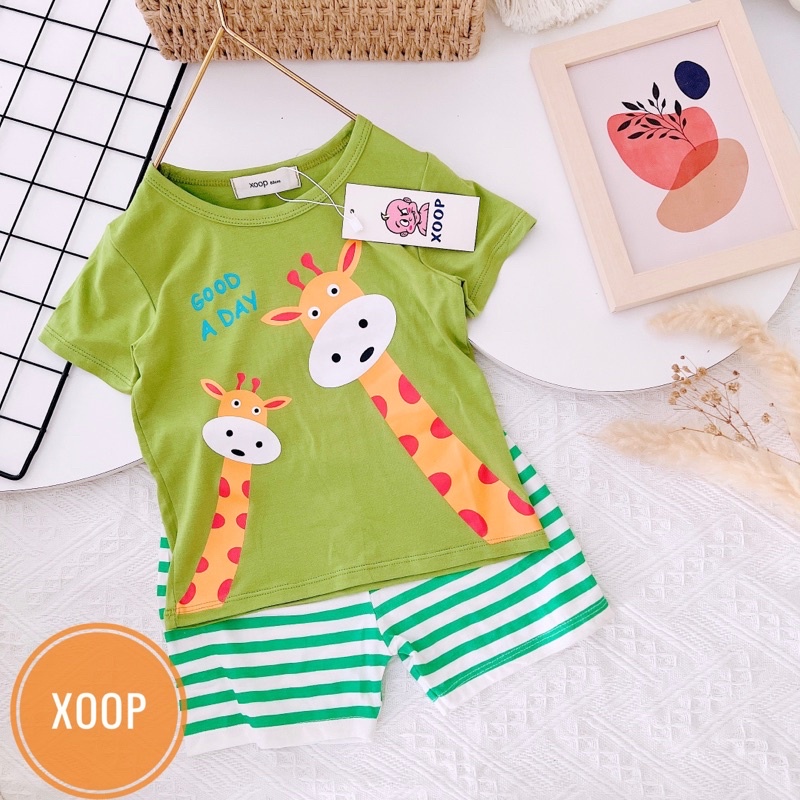 Bộ cộc tay chất thun lạnh- Bộ cộc tay xoop in họa tiết 100% happy cho bé (2045)