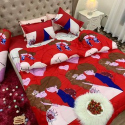 Set 5 chăn hè ga gối Tặng vỏ gối ôm CÔ DÂU ĐỎ cho phòng cưới đủ kích thước