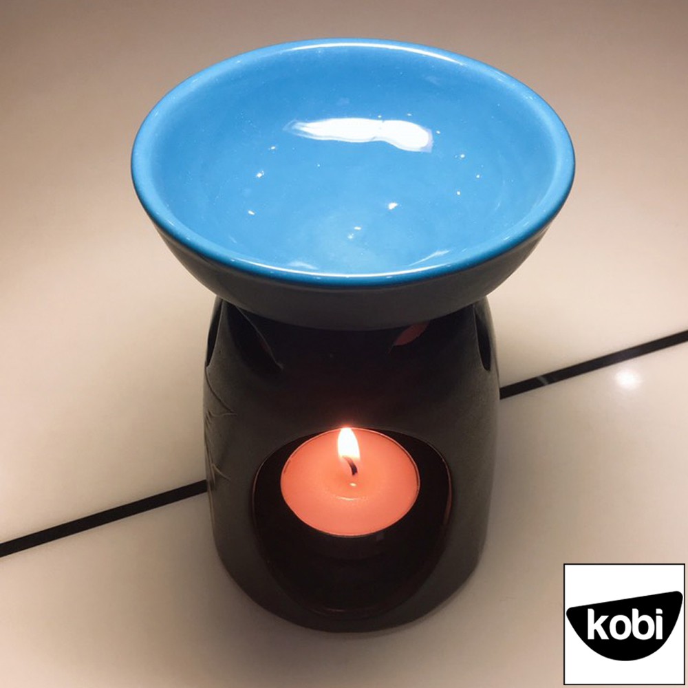 Đèn đốt tinh dầu Bát Tràng bằng nến Tặng 2 Lọ Tinh Dầu Thiên Nhiên Kobi + 10 viên Nến Tealight Sạch