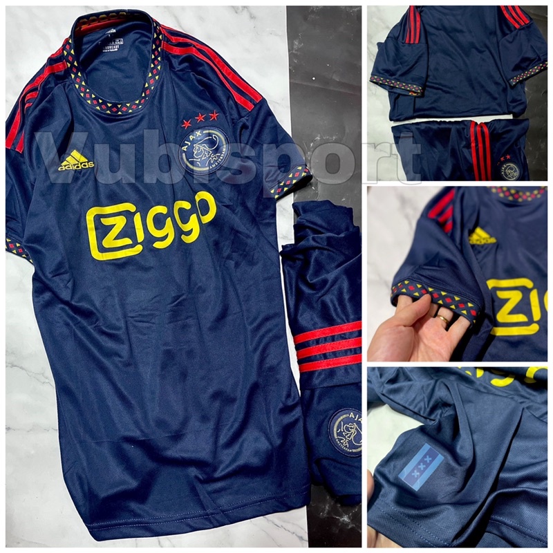 Set bộ quần áo thể thao bóng đá thể thao nam nữ vải gai mịn clb ajax sân nhà đỏ trắng 2022