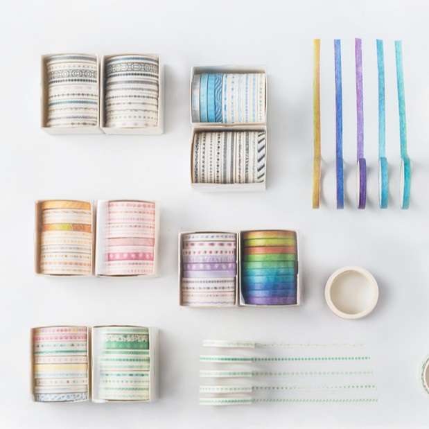 &lt;Ảnh Thật Shop Chụp&gt; Hộp 10 Cuộn Băng Keo Washi Tape Mini 5mm DIY Trang Trí Bullet Journal Nhật Ký, Sổ Lưu Niệm Teeci678