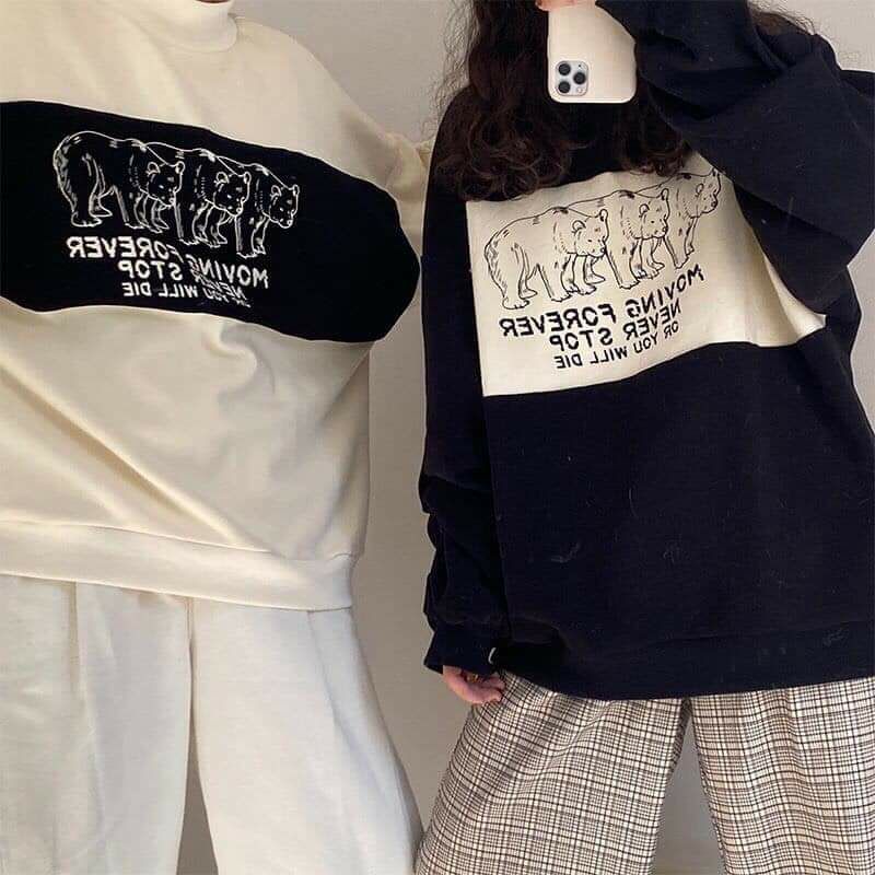 Áo Sweater hình 3 con gấu - Sweater Unisex dáng rộng size dưới 60kg